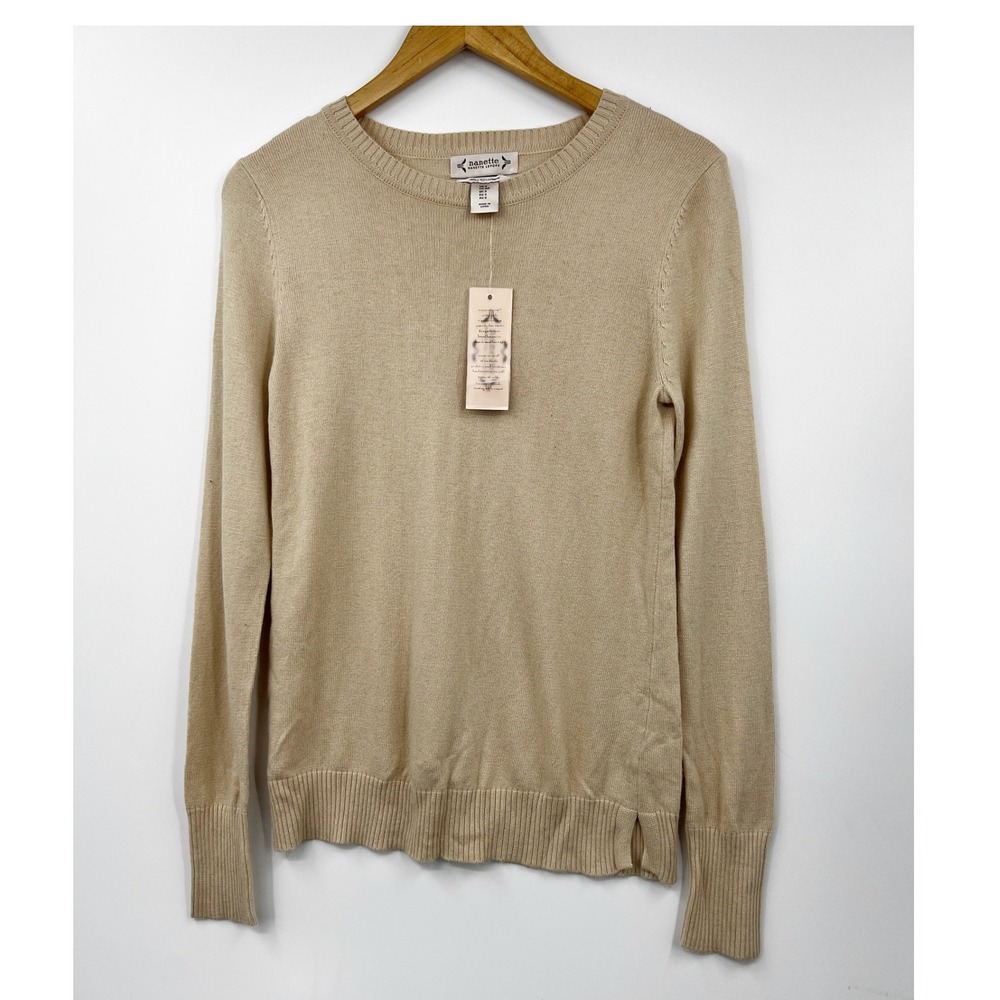 Nanette Lepore Womens Cashmere‎ Crew Neck Long Sleeve Sweater Tan Size Small